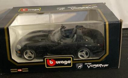 Bburago 1:18 Dodge Viper RT/10 (1993) Black Die-cast Model Car with Original Box(B)