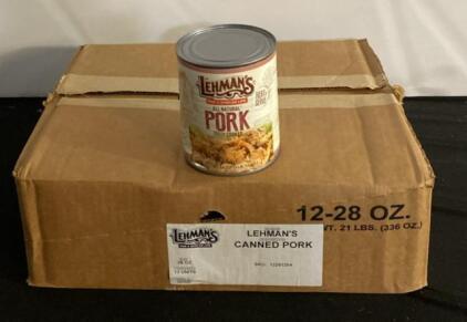 Lehman&rsquo;s All Natural Canned Pork, Fully Cooked, 28 oz Cans, Case of 12, SKU 12291204 (B)