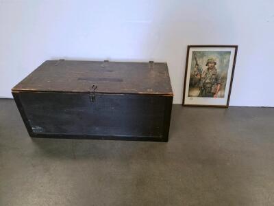 Vintage Military-Style Wooden Storage Chest with Framed &ldquo;In Country &ndash; Vietnam&rdquo; Print by Joe Umble (E)