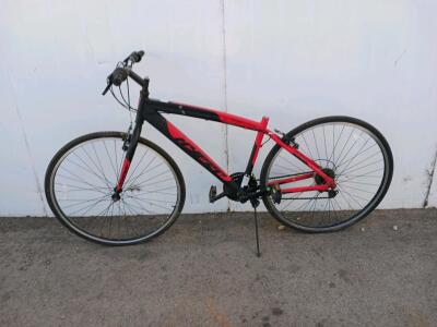 Hard SpinFit 700C Hybrid Bicycle &ndash; 21-Speed, Aluminum Frame, Red/Black