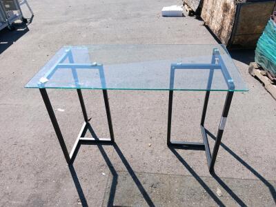 Modern Glass-Top Desk with Black Metal Frame, Approx. 47x24x30 inches