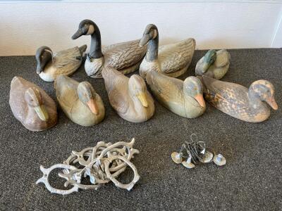 Lot of 9 Duck and Goose Floating Decoys with Anchor Weights&mdash;Mallard & Canada Goose, Painted Plastic (connex 6)