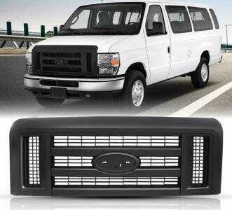 Replacement Front Grille Black for Ford E250/E350/E450/E550 2008-2014, Waterproof, ABS, X004OU6KE3 (F)