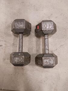 Pair of 40 lb Hex Dumbbells, Cast Iron, Knurled Steel Handles, 80 lb Total Weight