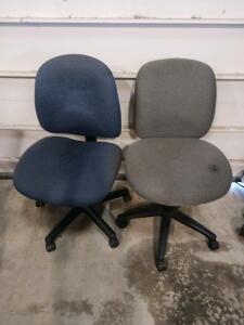 Two Office Task Chairs &ndash; Blue & Grey, Fabric Upholstery, 5-Star Base with Casters