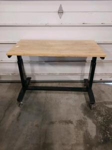 Mobile Workbench Table, 60"x30" Hardwood Top, Steel Frame, 4 Casters, Heavy-Duty, Black