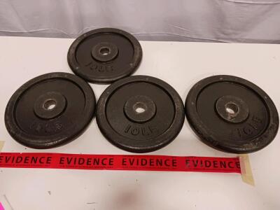 Set of 4 Standard 10 lb Cast Iron Weight Plates, 1-Inch Center Hole, 40 lbs Total