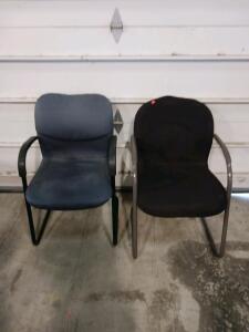 Set of 2 Sled Base Office Guest Chairs with Fabric Upholstery and Metal Frames