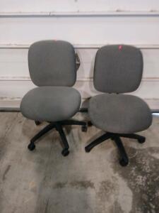 Armless Rolling Task Chair with Gray Fabric Upholstery and Height Adjustment Pair