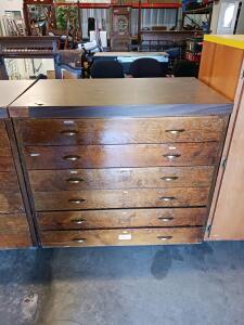 7-Drawer Wooden Flat File Cabinet with Brushed Metal Handles