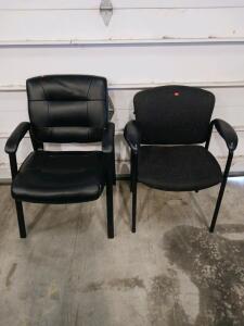 Black Faux Leather & Fabric Reception Chairs, Metal Frame, Padded Arms, 250 lb Capacity