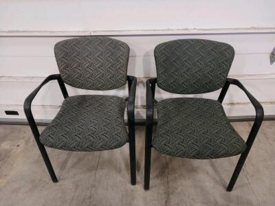 Metal Frame Office Guest Chairs, Upholstered Fabric, Arms, Stackable, Green Pattern (Pair)