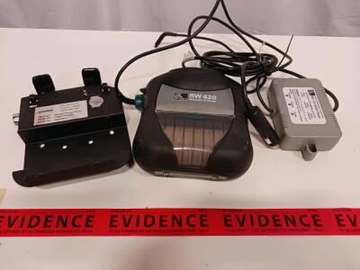 Zebra RW 420 Mobile Thermal Printer, RC-LVDC Charger, RW420 Vehicle Mount PRBKT-RW420