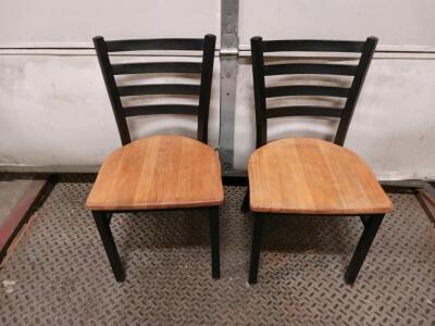Pair of Solid Beechwood Ladder Back Side Chairs with Natural Wood Seats and Black Frames