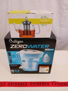 ZeroWater 10-Cup Water Filter Pitcher with TDS Meter, 5-Stage Filtration & Glass Teapot Set