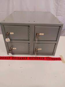 4-Compartment Steel Evidence Locker with Cam Locks and Keys, Gray, 20"x20"x12"