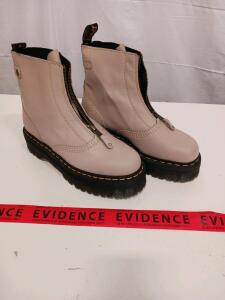Dr. Martens Sinclair Parchment Beige Platform Boots, Milled Nappa Leather, Zip Front Closure