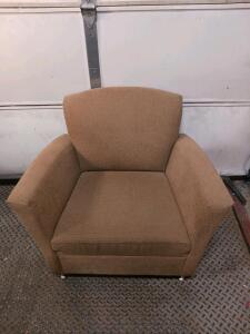 Modern Brown Upholstered Armchair with Metal Legs, Approx. 28" W x 32" D x 35" H