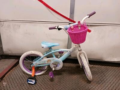 Disney Frozen 16" Girl&rsquo;s Bike with Training Wheels & Pink Basket, Huffy Steel Frame, Coaster Brake
