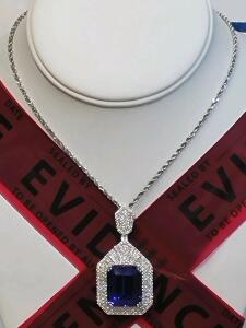 Platinum Pendant Necklace 28.25ct Tanzanite, 2.65ct Diamonds, GIA Cert, 29.2g, Appraised