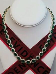 14K Two Tone Gold Necklace, 36.80ct Oval Emeralds, 8.30ct Diamonds, Appraisal GGA078195