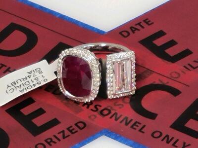 Oscar Friedman PT900 Moi et Toi Platinum Ring 8.74ct Ruby 1.51ct F/SI2 Diamond GIA Cert