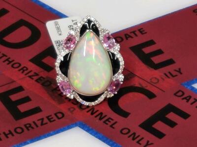Platinum Oscar Friedman Ring 7.54ct Opal 1.39ct Pink Sapphire 0.52ct Diamond GGA Appraised