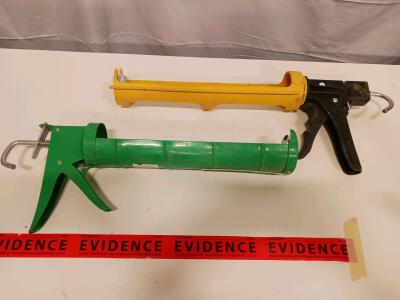 Manual Skeleton Caulking Guns, 10 oz Capacity, Metal Frame, Yellow/Black & Green, Lot of 2