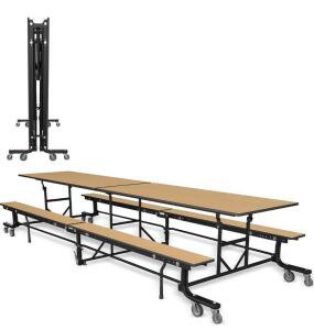 Palmer Hamilton 12' Mobile Folding Cafeteria Table, Adjustable Height, 16 Seat, Laminate, USA (Connex 5)