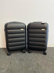 (2) SNAILWHITE Carry-On Hard Shell Suitcases Set, Black, Spinner Wheels, TSA Lock, 20-Inch Size