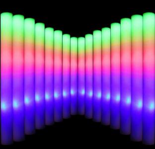 Multicolor LED Foam Glow Sticks, 16" Length, 3 Flashing Modes