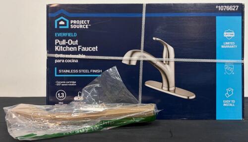 Project Source Everfield Pull-Out Kitchen Faucet, Stainless Steel, Model 67737-2008D2