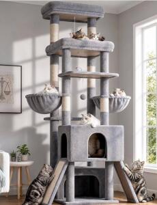 Globlazer Z78 78.7" Tall Cat Tree, 2 Caves, 2 Baskets, 8 Scratching Posts, Large Top Perch