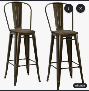Set Of 2 S005107 30" Metal Bar Stools With Wood Seat, Antique Bronze, 43" Height