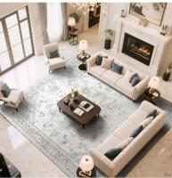 Large Light Blue/Grey Floral-Medallion Area Rug, 9'3" x 12'6", Machine-Made, Low Pile - 3