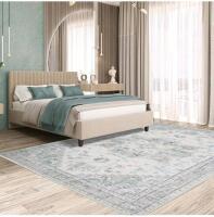 Large Light Blue/Grey Floral-Medallion Area Rug, 9'3" x 12'6", Machine-Made, Low Pile - 4