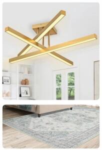 Modern Rotatable Gold LED Ceiling Light Fixture 24W 120V With 5x7 Green Vintage Area Rug