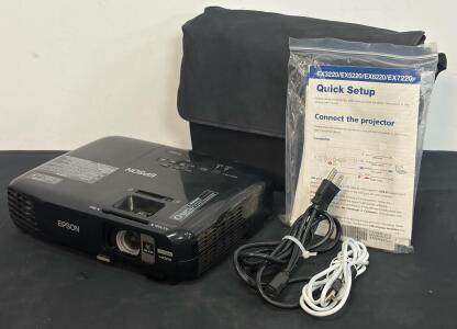 Epson EX7220 3LCD WXGA Projector &ndash; 3000 Lumens, HDMI, VGA, Case, Cables, S/N TTGK4303656