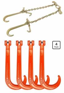 G70 3/8" x 2Ft Tow Chain With 15" J Hooks & LULU Cargo 15" G80 J Hooks, 7,100lb WLL