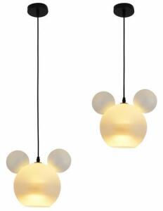 2-Pack Mickey Mouse Style LED Pendant Lamp, 12W, 3000K, Adjustable, Metal & Glass, 7.8 Inch White, 2 Pack
