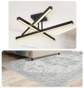 Modern Black LED Ceiling Light Fixture With 5x7 Green Vintage Area Rug
