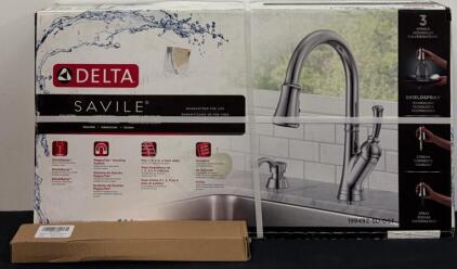 Delta Savile Kitchen Faucet 19949Z-SD-DST, Chrome, 3-Function Spray, Soap Dispenser, ShieldSpray