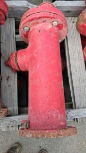 Red Cast Iron Municipal Fire Hydrant &ndash; Approx. 3 ft Tall, 4-Bolt Flange, Standard Top Nut. Inspect In Person