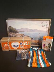 KIKIDOO 36" Mini Jumper Trampoline, D31-T Wireless Karaoke Set, 2 TEX 2XL Shirts, Framed Landscape