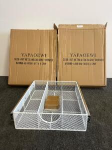 YAPAOEWI WDMBB-404610W-WITH 3 CPM Slide-Out Metal Mesh Basket Drawer, 3 Compartments, White