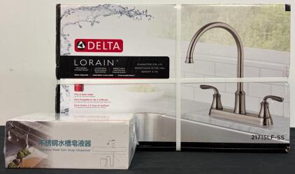 Delta Lorain 21715LF-SS Two-Handle Kitchen Faucet with Soap Dispenser, Brilliance Stainless Finish