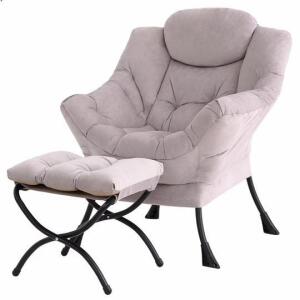 Light Grey Upholstered Accent Chair With Ottoman, Metal Frame, 400 lbs Capacity