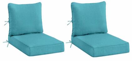 Turquoise Olefin Outdoor Patio Chair Cushions Set Of 2, 26"x23"x4" Seat, 21"x17"x6.5" Back