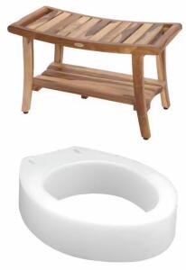 EcoDecors Tranquility 30" Teak Shower Bench & Carex 5.5" Raised Toilet Seat