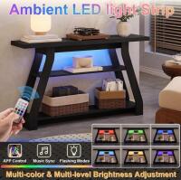 Tarnorci 3-Tier Console Table With LED Lighting, Black Finish - 5